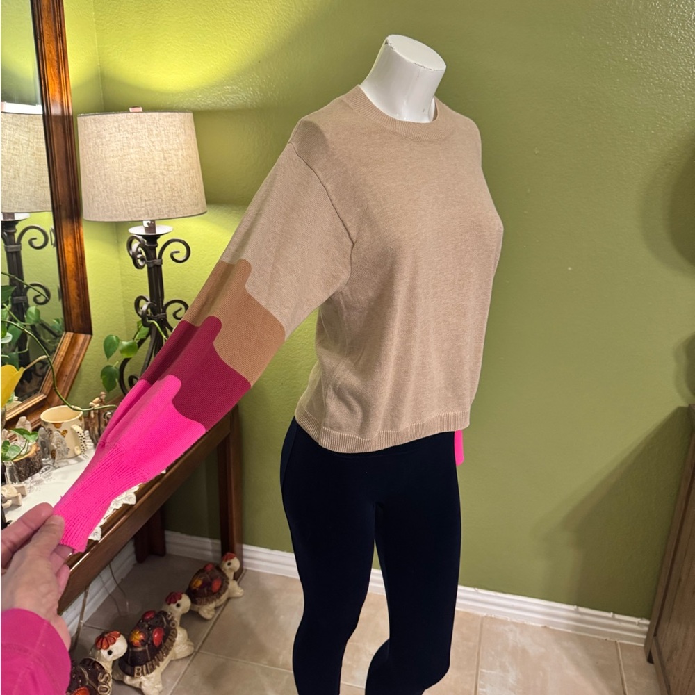 Tan and Pink Women's Sweatshirt